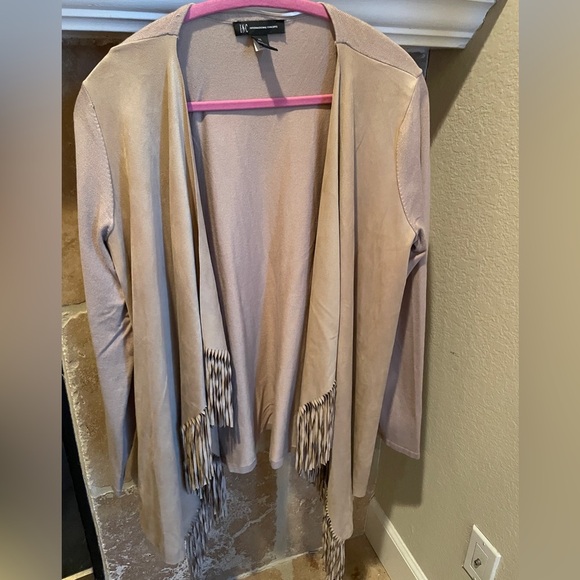 INC International Concepts Jackets & Blazers - NWOT VTG Taupe Faux Suede Fringe Sweater Jacket Boho Western Rodeo XL